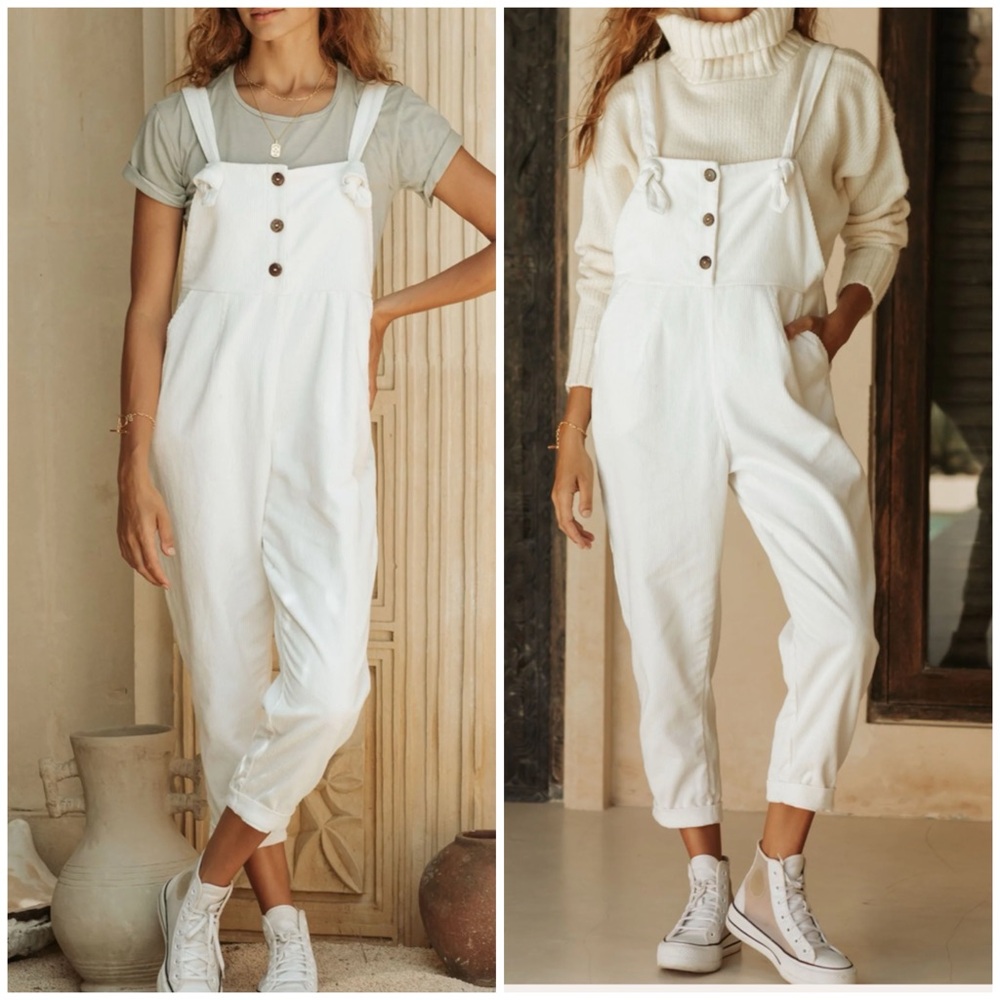 Luna & Rose Eddie Overalls Coconut White Corduroy Size Small